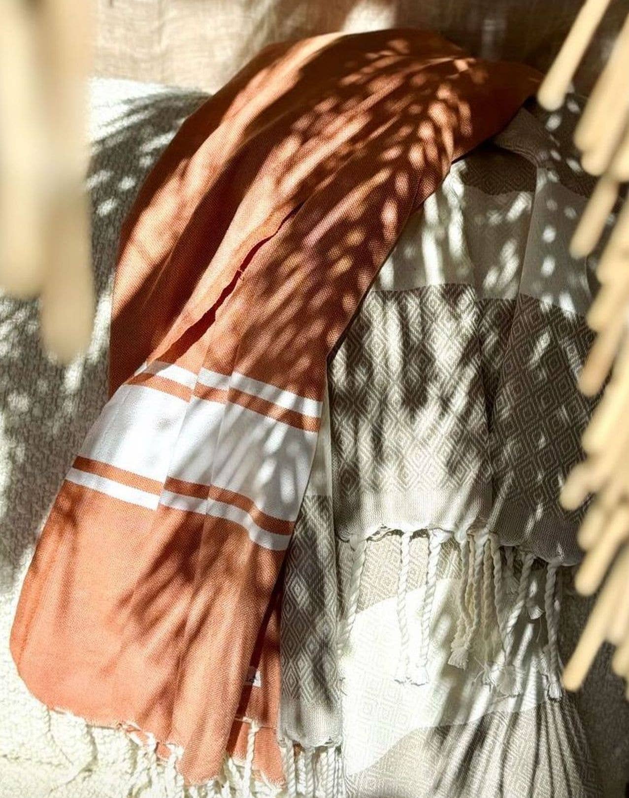 Fouta Auténtica Rose pêche Tissage plat 100% coton