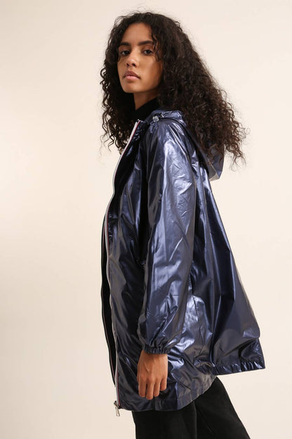 Veste coupe-vent imperméable réversible mi-longue à capuche