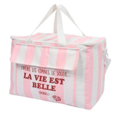 Glacière rose rayé  La vie est belle les vilaines filles
