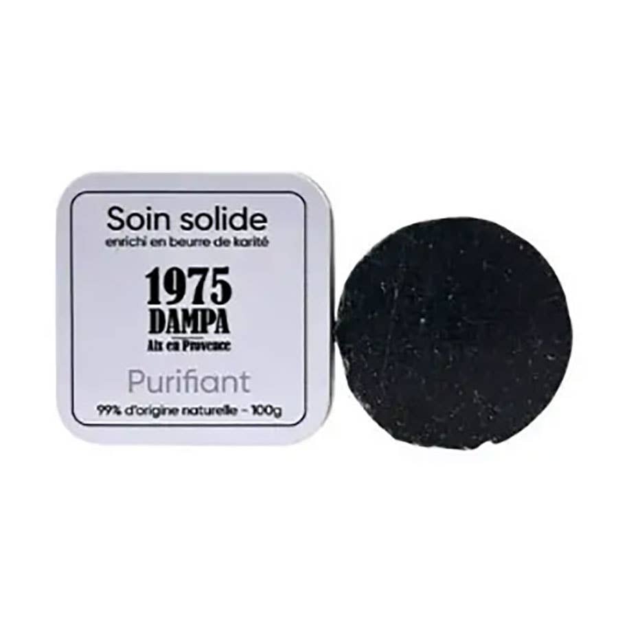 Savon soin purifiant au charbon végétal dans sa boite métal