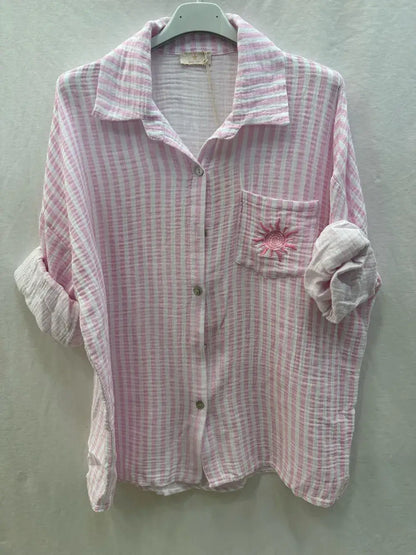 Chemise  Rayée et Soleil Brodé @91945_ChPocheSoleil