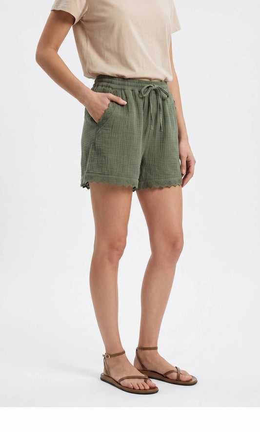 Short en Gaze de Coton avec Broderie @3611_ShBrodeGaze