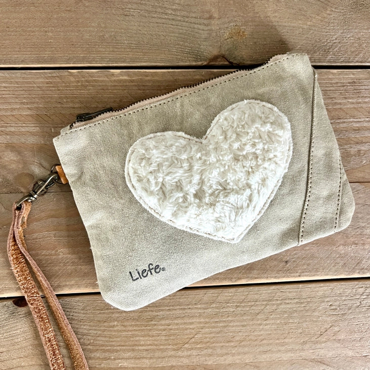 Pochette en forme de cœur en peluche (toile légère vintage)