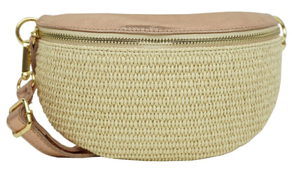 Sac banane en raphia garni cuir Julie 53004-4