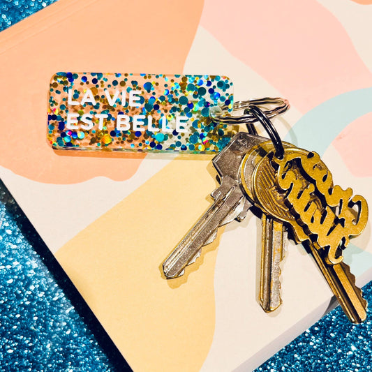 LA VIE EST BELLE Porte-clés à paillettes Plus de Love