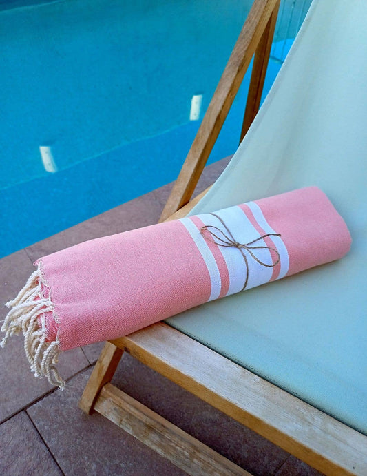 Fouta Auténtica Rose pêche Tissage plat 100% coton