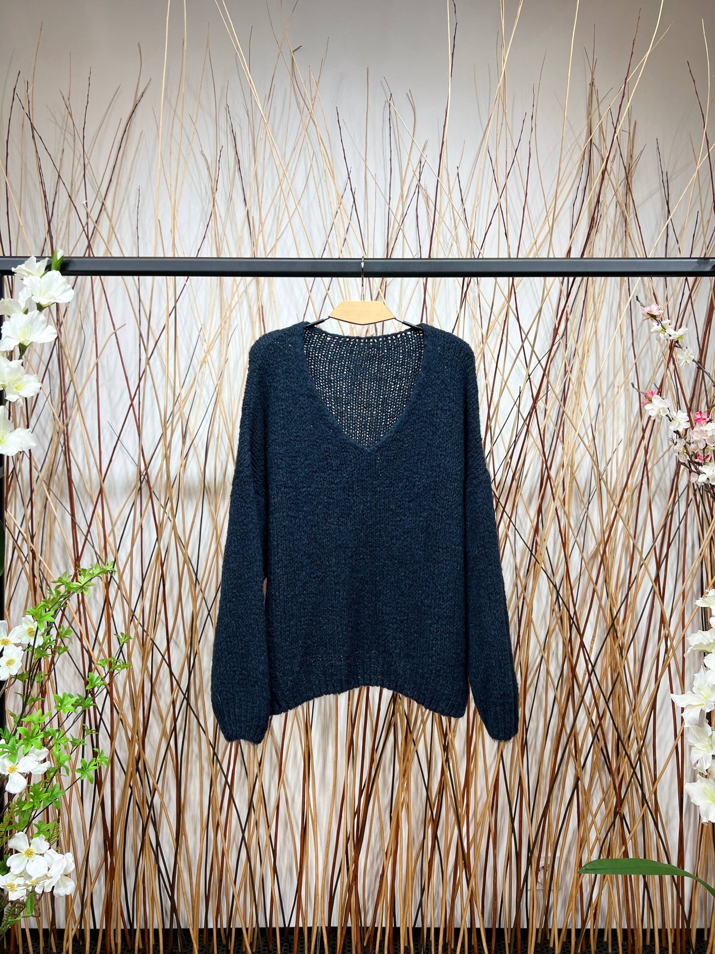 Pull Maille Large Col V Dégagé Manche Longue 20% Mohair