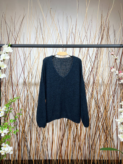 Pull Maille Large Col V Dégagé Manche Longue 20% Mohair