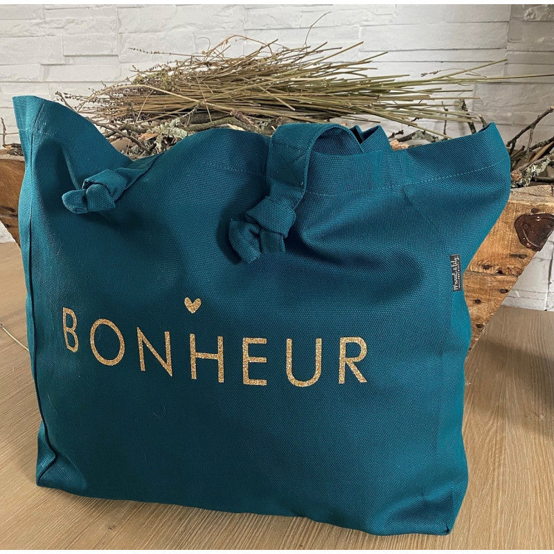 Sac cabas "Bonheur" bleu paon