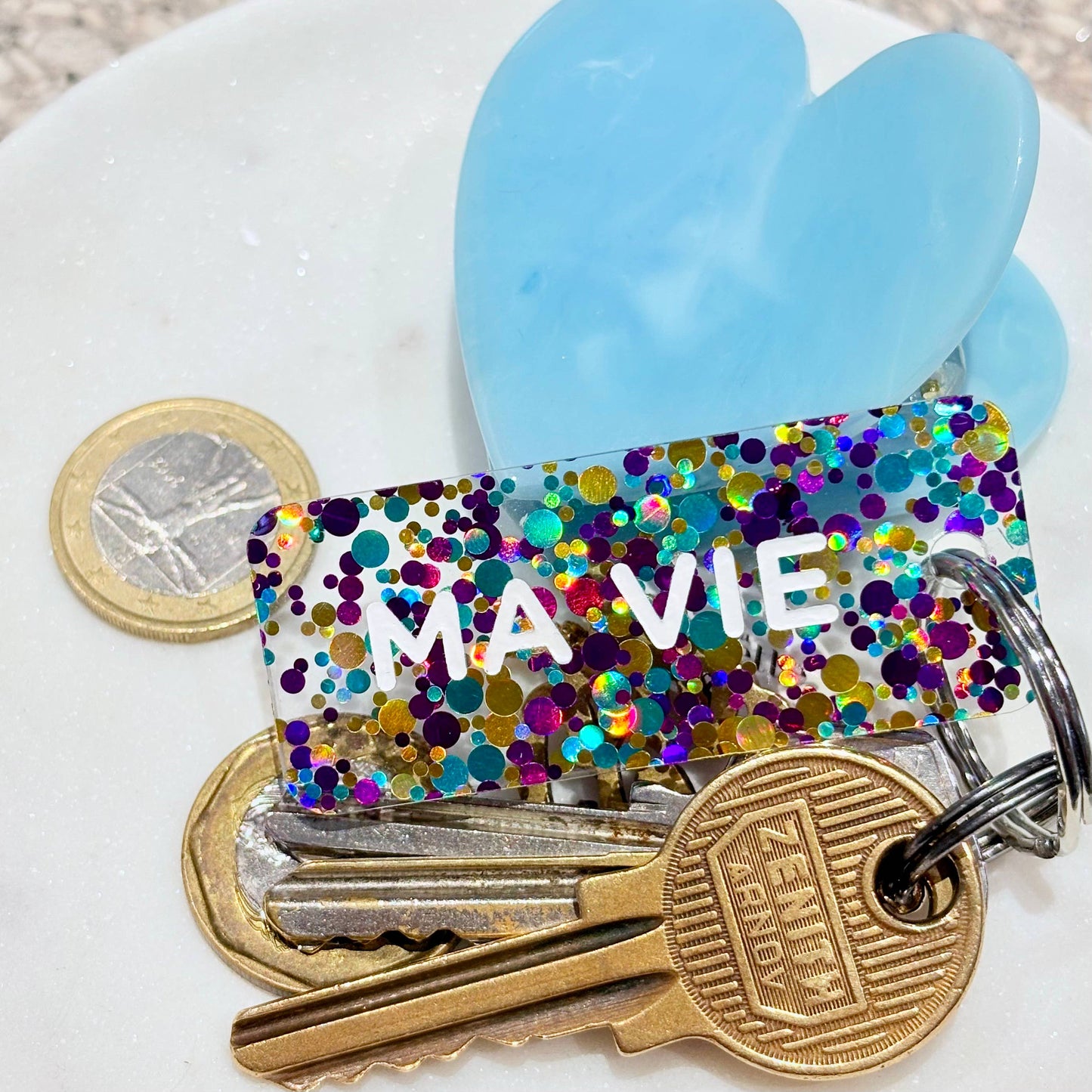 MA VIE  Porte-clés à paillettes Plus de Love