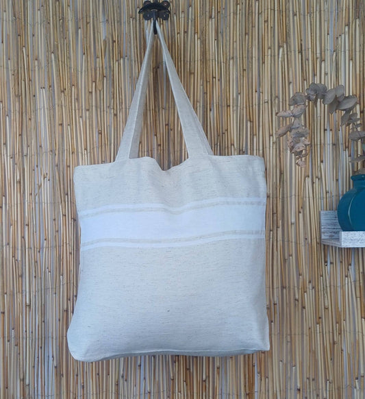 Tote Bag Fouta bande blanche Auténtica Beige
