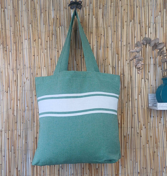 Tote Bag Fouta bande blanche Auténtica Vert sauge