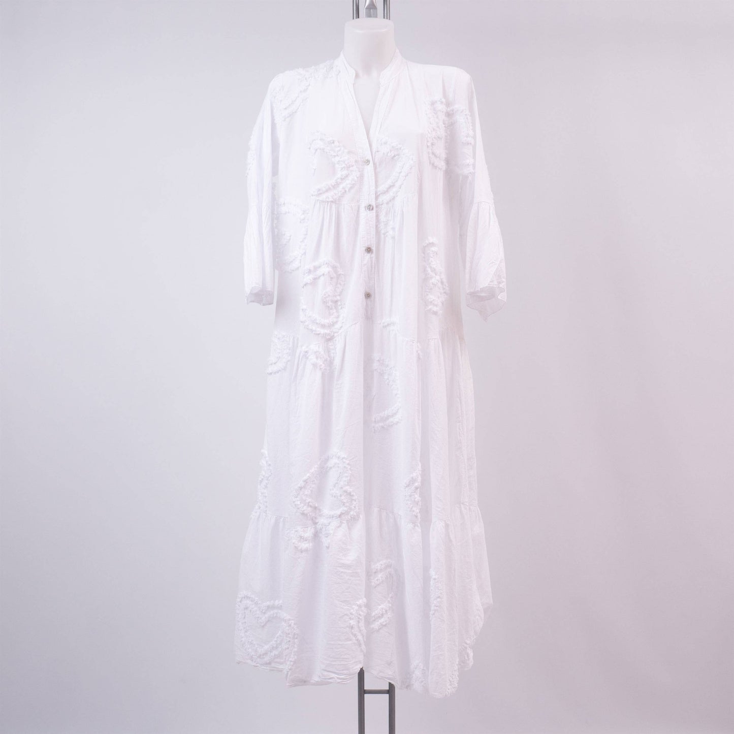Robe longue brodée en coton col mao – LR10681