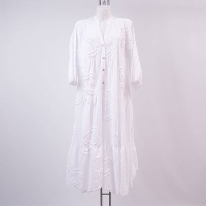 Robe longue brodée en coton col mao – LR10681