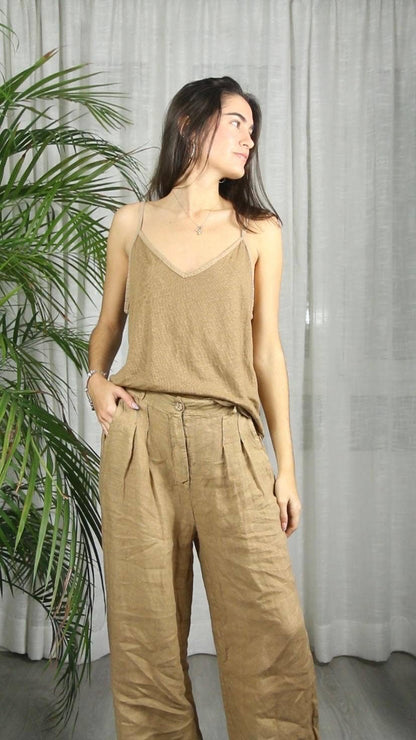 Ref-30523 PANTALON AVEC UN BOUTON LIN 100 %