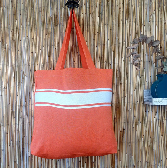 Tote Bag Fouta bande blanche Auténtica orange