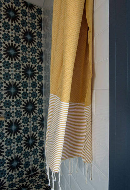 Fouta nid d'abeille Onda Bleu paon 100% coton