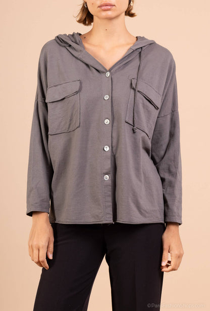 Gilet Boutonnage À Capuche Avec Deux Poches @10283_GiBoutPoc