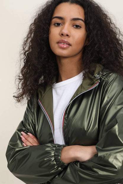 Veste coupe-vent imperméable réversible mi-longue à capuche