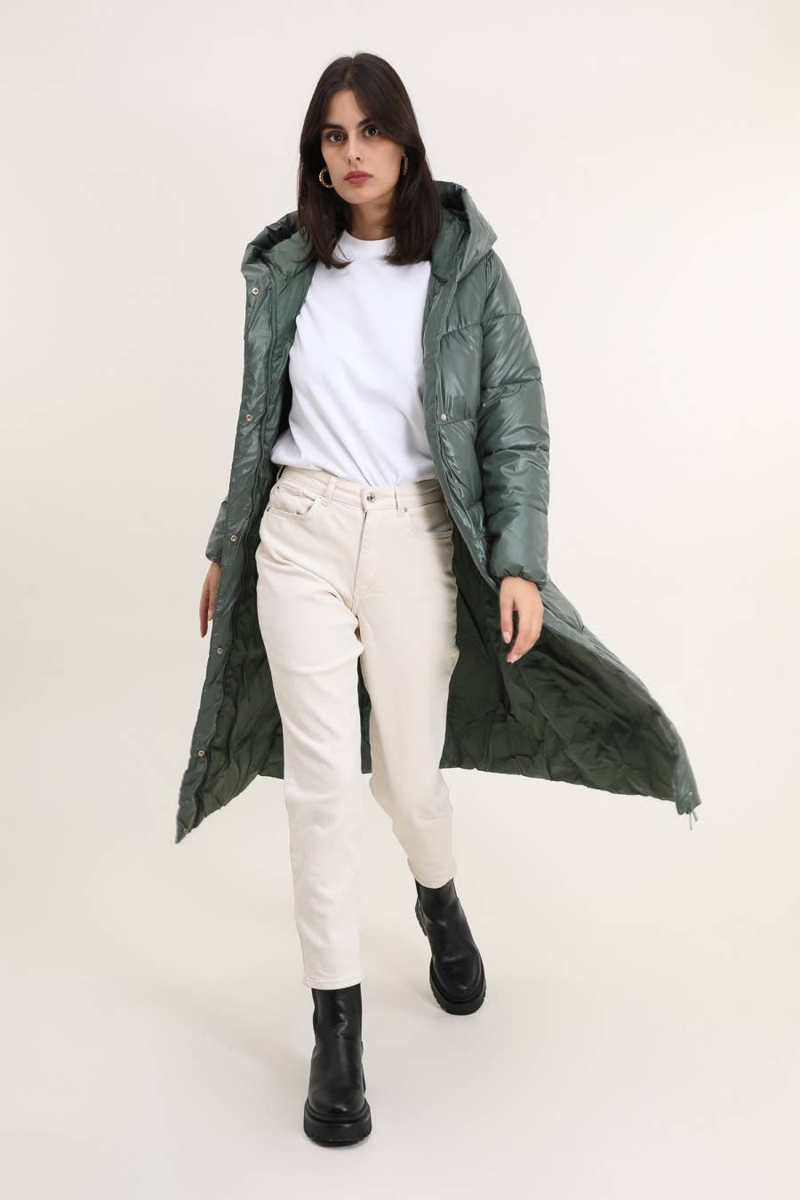 Doudoune extra longue avec capuche métallisée