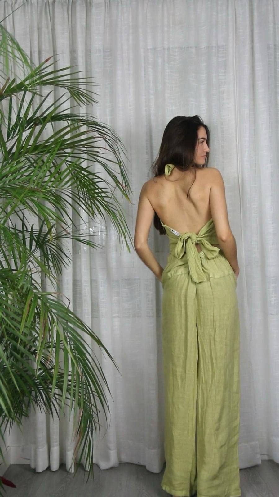 Ref-30523 PANTALON AVEC UN BOUTON LIN 100 %