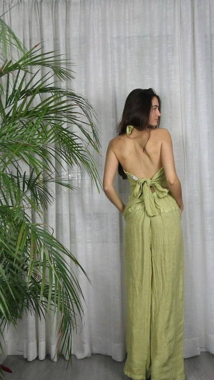 Ref-30523 PANTALON AVEC UN BOUTON LIN 100 %