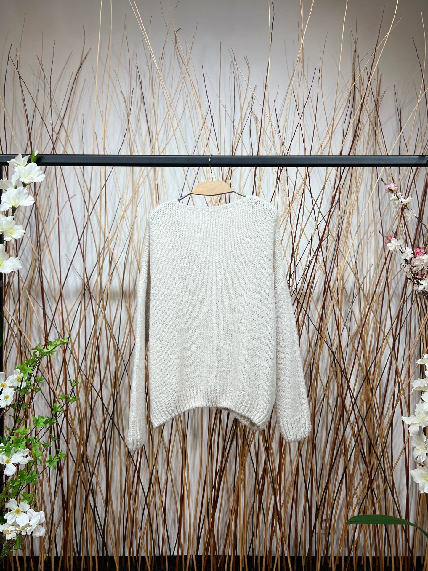 Pull Maille Large Col V Dégagé Manche Longue 20% Mohair