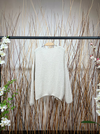 Pull Maille Large Col V Dégagé Manche Longue 20% Mohair