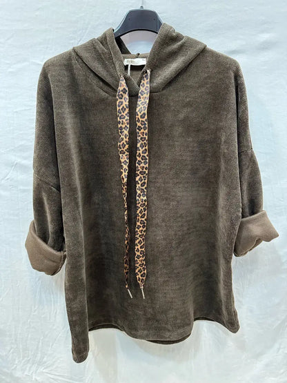 Sweats en velours avec cordon à léopard  @4618_SweatNoeudLeo