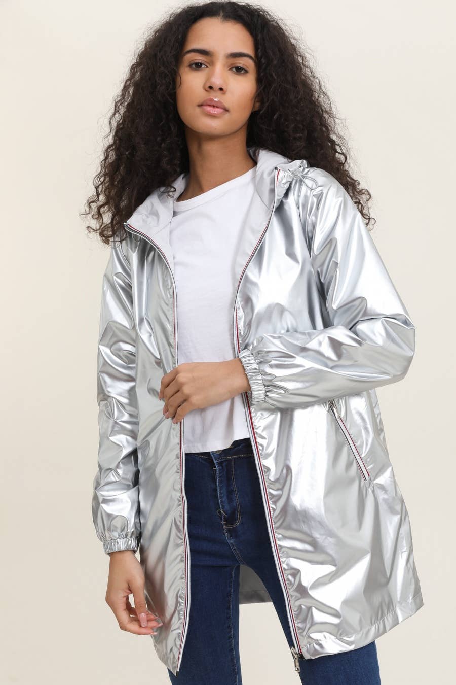 Veste coupe-vent imperméable réversible mi-longue à capuche