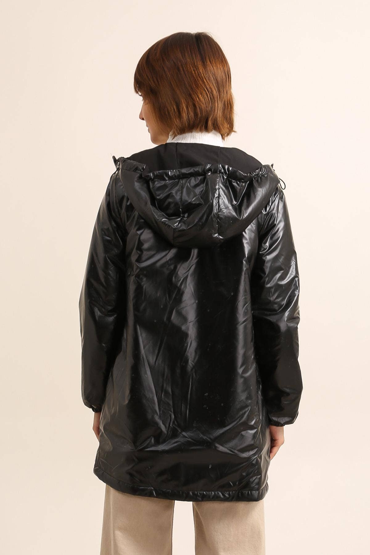 Veste coupe-vent imperméable réversible mi-longue à capuche