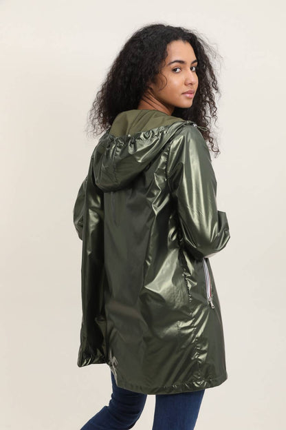Veste coupe-vent imperméable réversible mi-longue à capuche