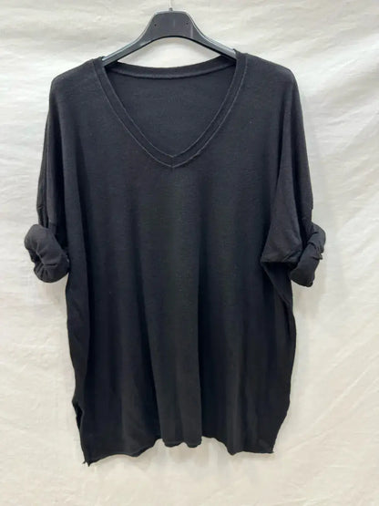 Pull en fine maille double col @6337_PulVVFente