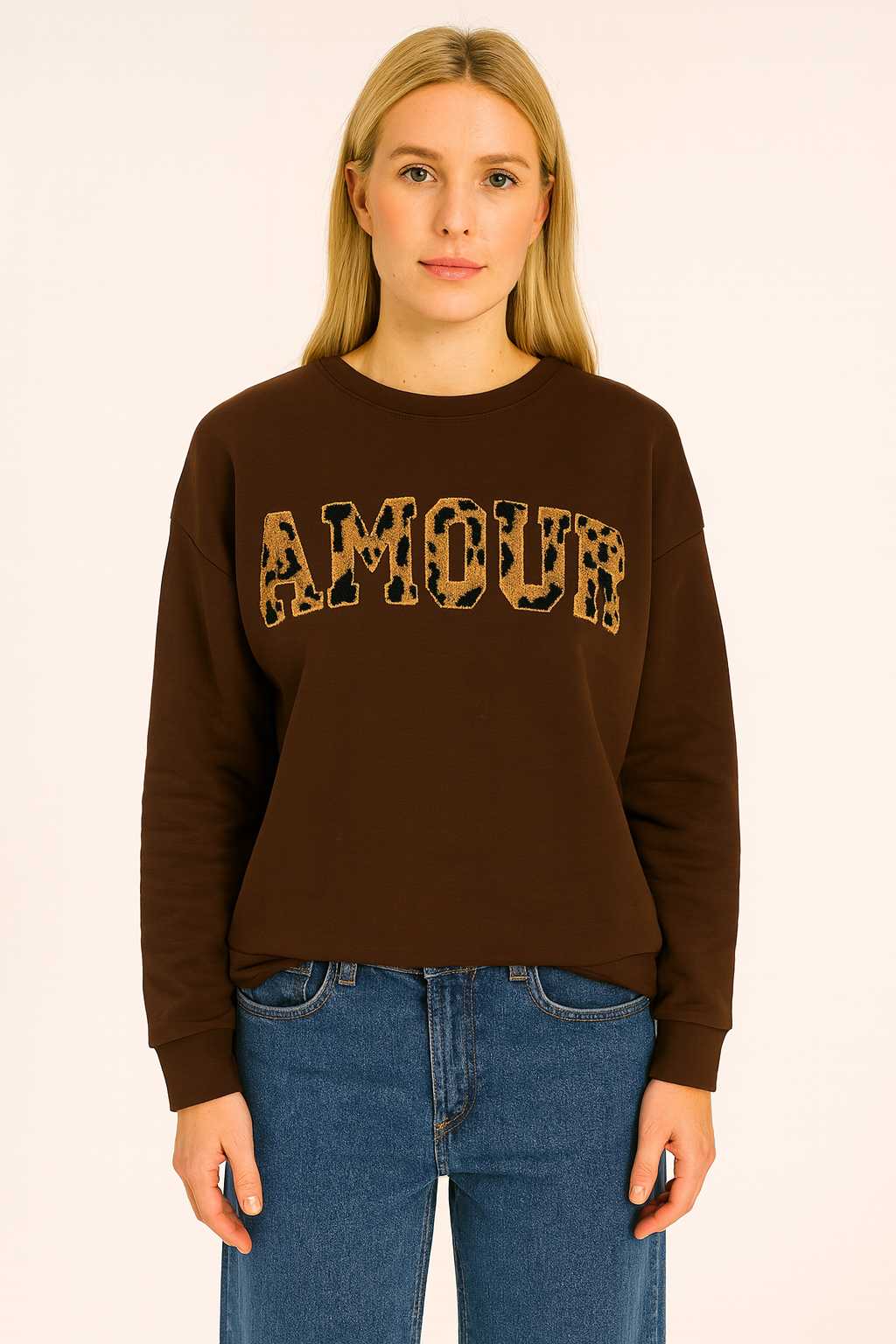 Sweat broderie "AMOUR" léopard  PP2514
