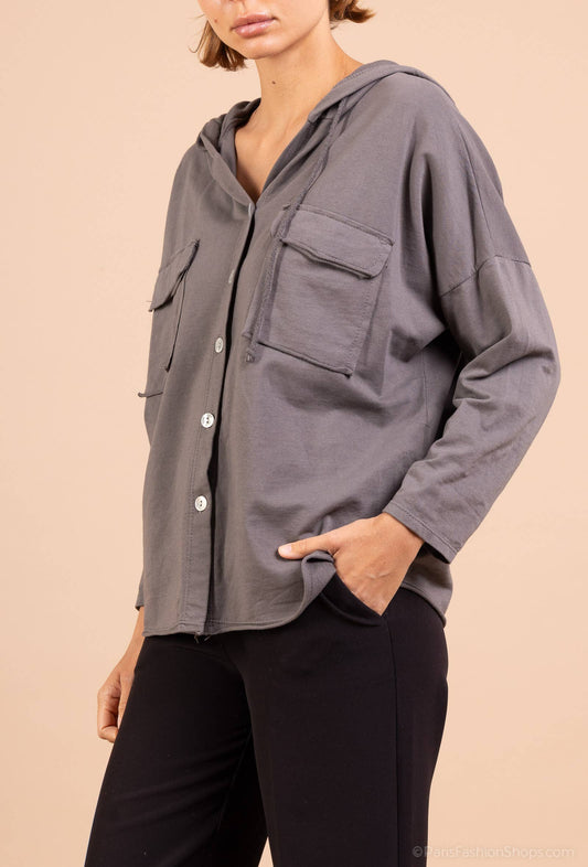 Gilet Boutonnage À Capuche Avec Deux Poches @10283_GiBoutPoc