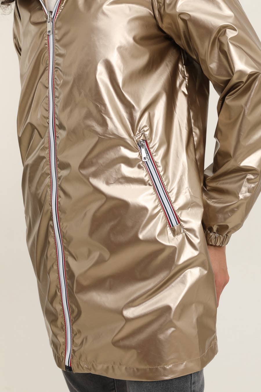 Veste coupe-vent imperméable réversible mi-longue à capuche