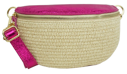 Sac banane en raphia garni cuir Julie 53004-4