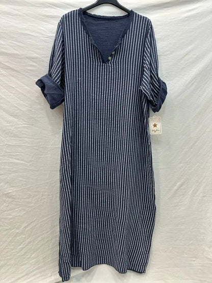 Robe longe  à rayure avec boutons @81820_RLBoutRayure