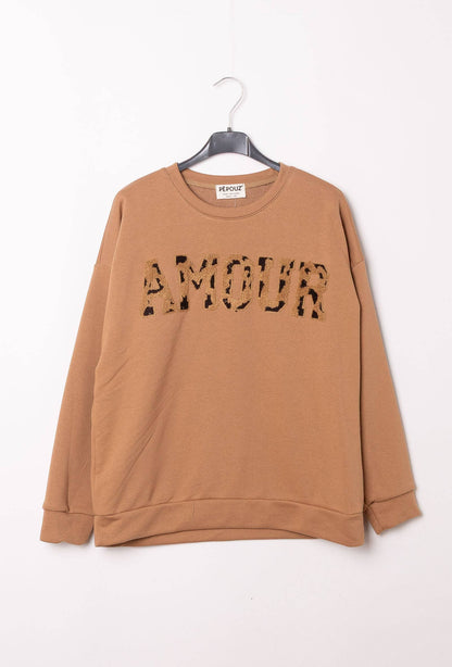 Sweat broderie "AMOUR" léopard  PP2514