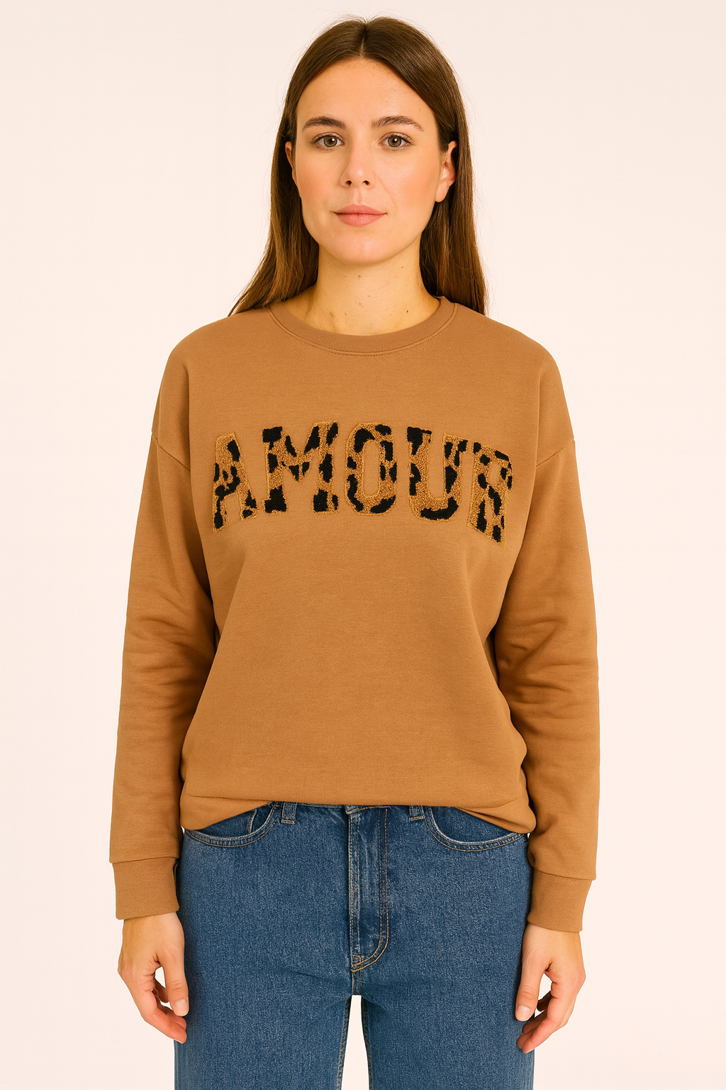Sweat broderie "AMOUR" léopard  PP2514
