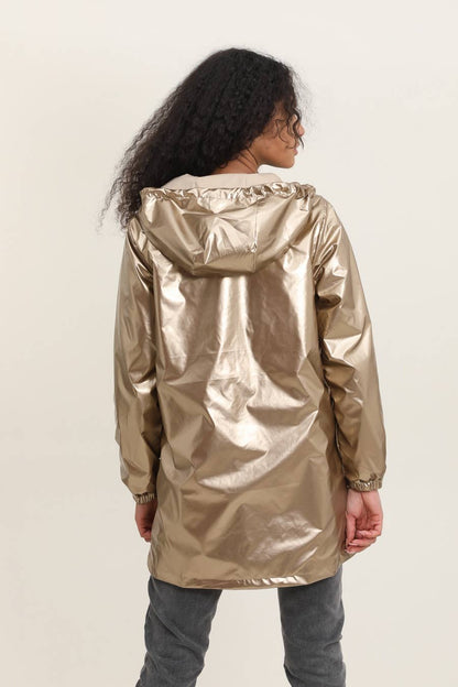 Veste coupe-vent imperméable réversible mi-longue à capuche